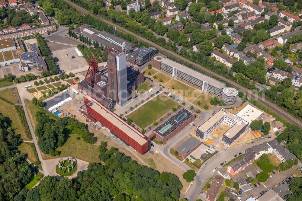 Gelsenkirchen from above - Observation tower on the Office building of the administrative and business center of Vivawest Wohnen GmbH, headquartered in Nordsternpark on the former Nordstern colliery in Gelsenkirchen in North Rhine-Westphalia