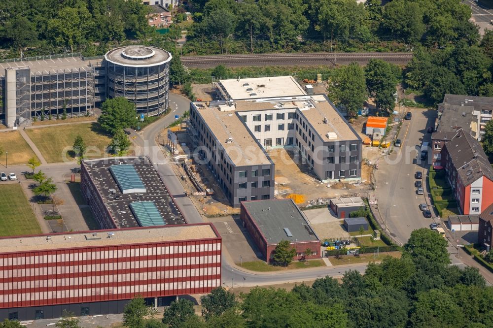 Gelsenkirchen from the bird's eye view: Observation tower on the Office building of the administrative and business center of Vivawest Wohnen GmbH, headquartered in Nordsternpark on the former Nordstern colliery in Gelsenkirchen in North Rhine-Westphalia