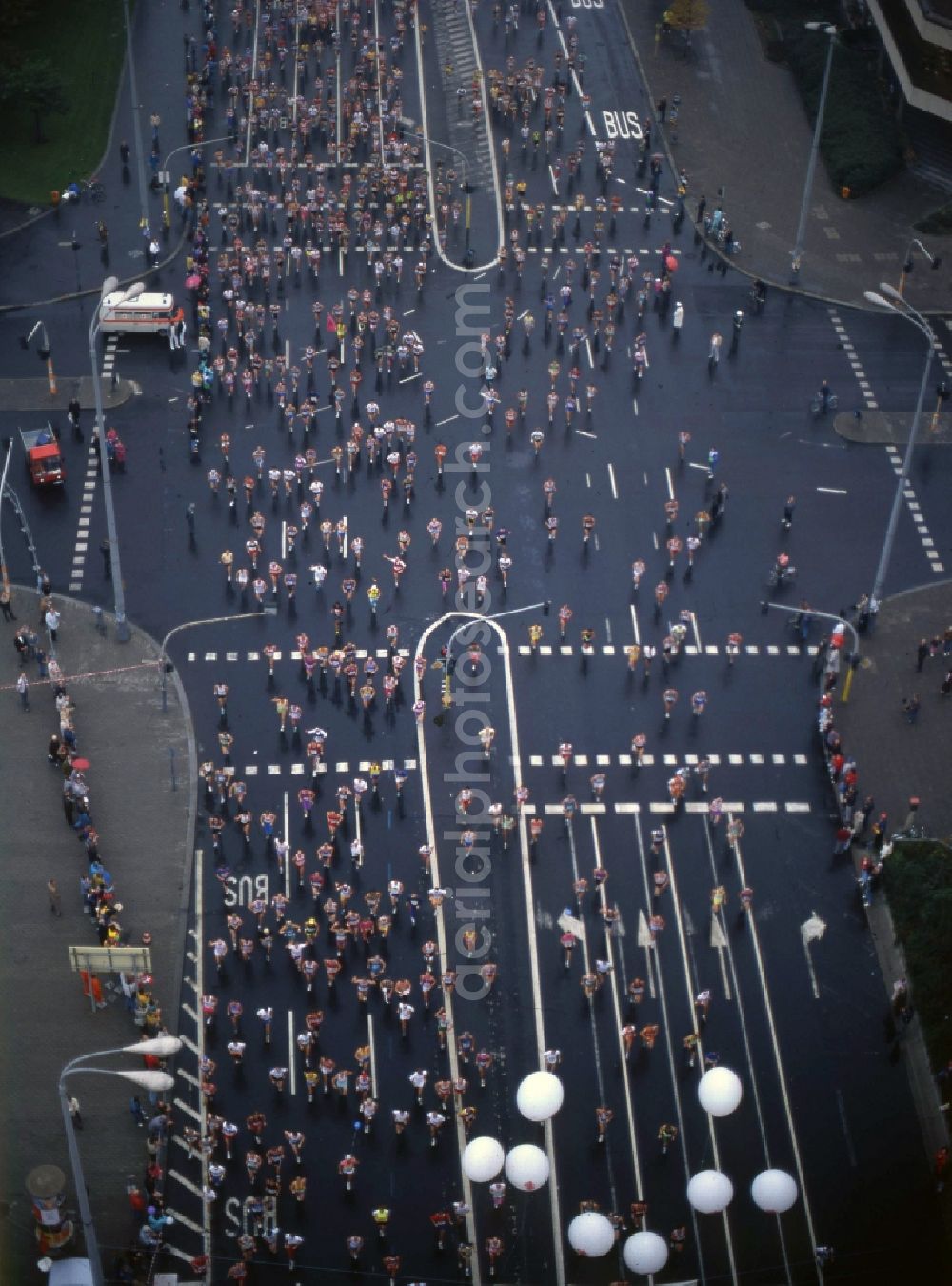 Aerial photograph Berlin - First Berlin Marathon on the Karl-Liebknecht-Strasse in Berlin Mitte