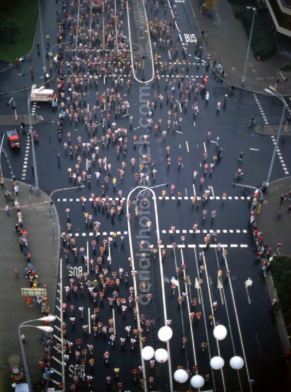 Berlin from above - First Berlin Marathon on the Unter den Linden - Karl-Liebknecht-Strasse in Berlin Mitte