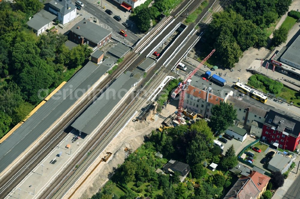 Berlin from the bird's eye view: Building site of the track systems of the S-Bahn station Mahlsdorf on Hoenower Strasse in Berlin