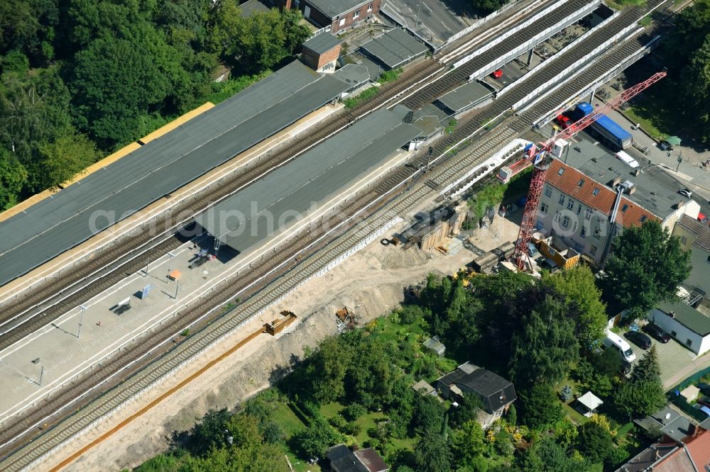 Aerial image Berlin - Building site of the track systems of the S-Bahn station Mahlsdorf on Hoenower Strasse in Berlin