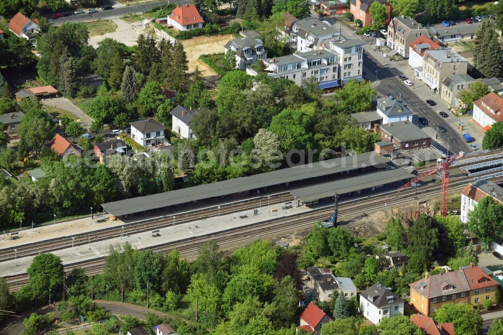 Berlin from above - Building site of the track systems of the S-Bahn station Mahlsdorf on Hoenower Strasse in Berlin