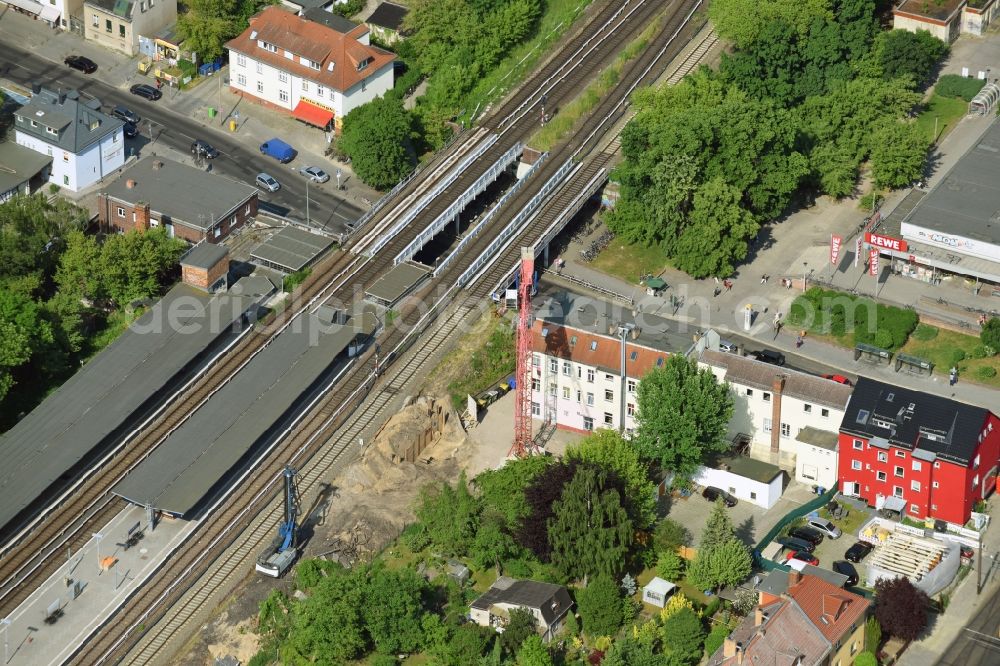 Berlin from above - Building site of the track systems of the S-Bahn station Mahlsdorf on Hoenower Strasse in Berlin