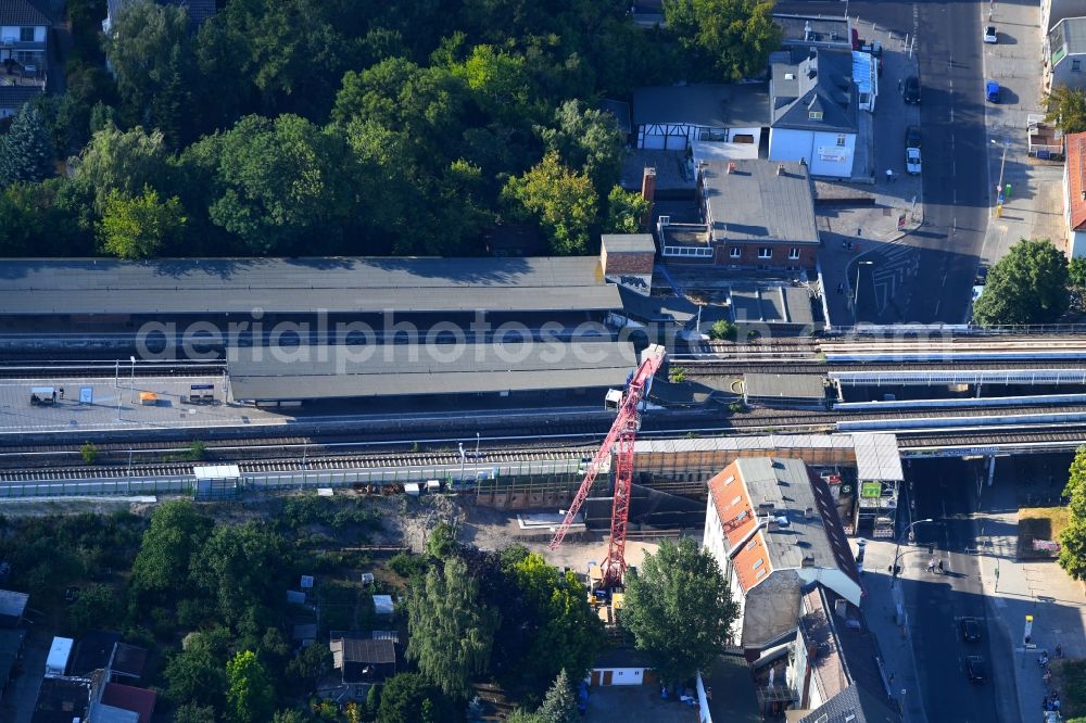 Berlin from above - Building site of the track systems of the S-Bahn station Mahlsdorf on Hoenower Strasse in Berlin