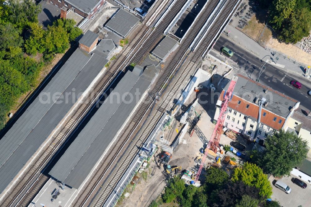 Berlin from above - Building site of the track systems of the S-Bahn station Mahlsdorf on Hoenower Strasse in Berlin