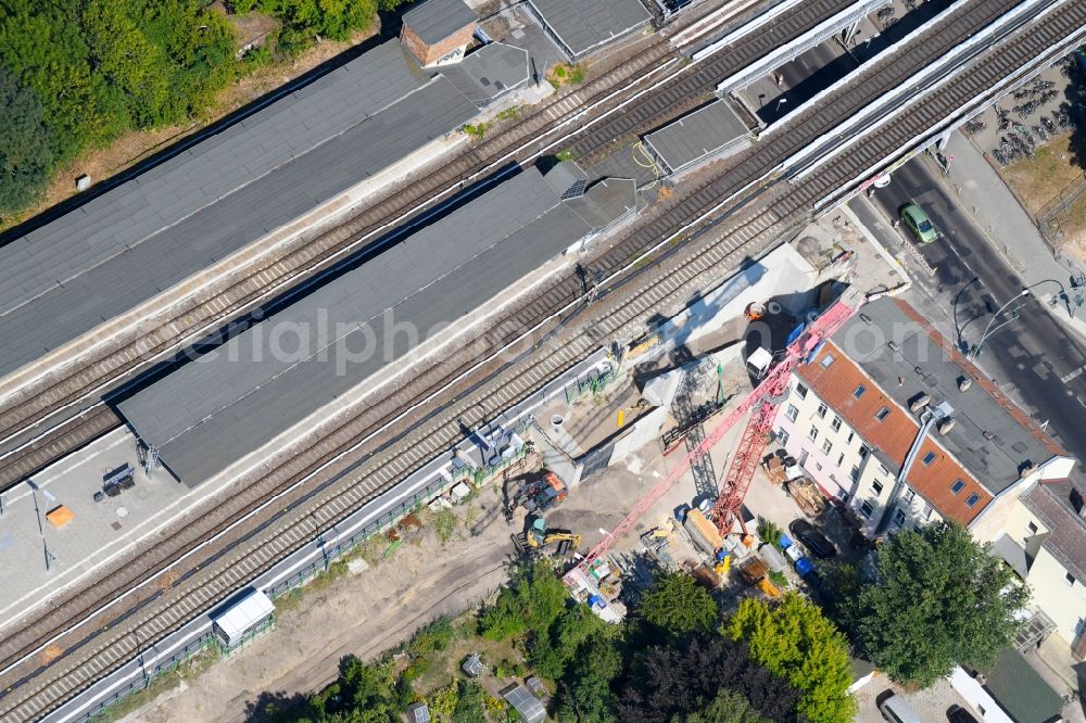 Berlin from the bird's eye view: Building site of the track systems of the S-Bahn station Mahlsdorf on Hoenower Strasse in Berlin