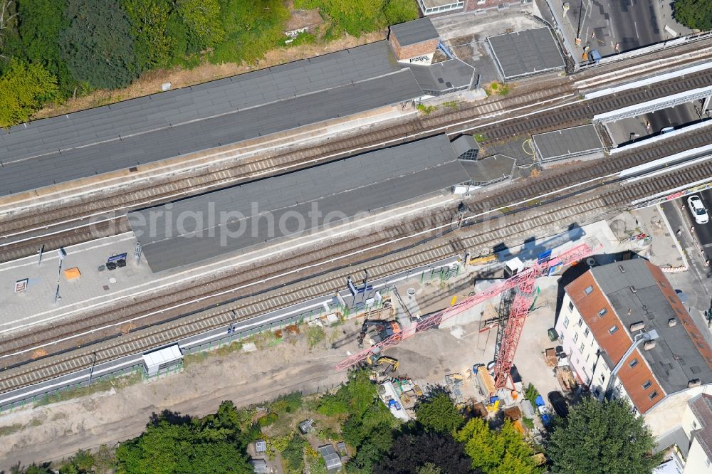 Aerial image Berlin - Building site of the track systems of the S-Bahn station Mahlsdorf on Hoenower Strasse in Berlin