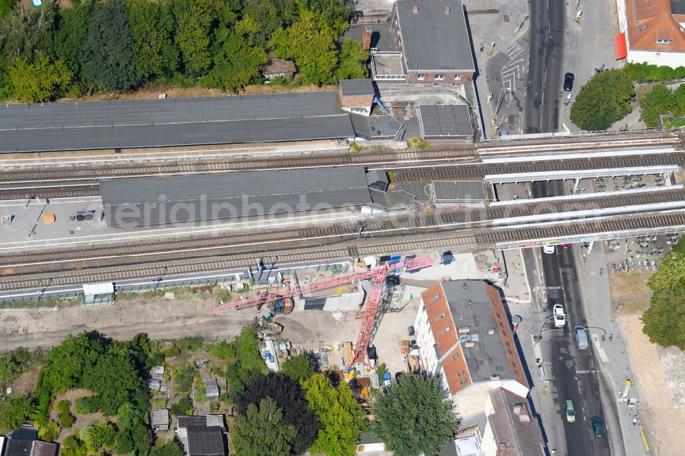 Berlin from above - Building site of the track systems of the S-Bahn station Mahlsdorf on Hoenower Strasse in Berlin