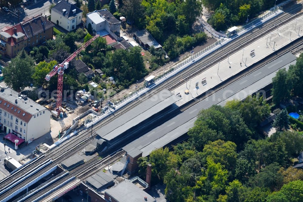 Aerial image Berlin - Building site of the track systems of the S-Bahn station Mahlsdorf on Hoenower Strasse in Berlin