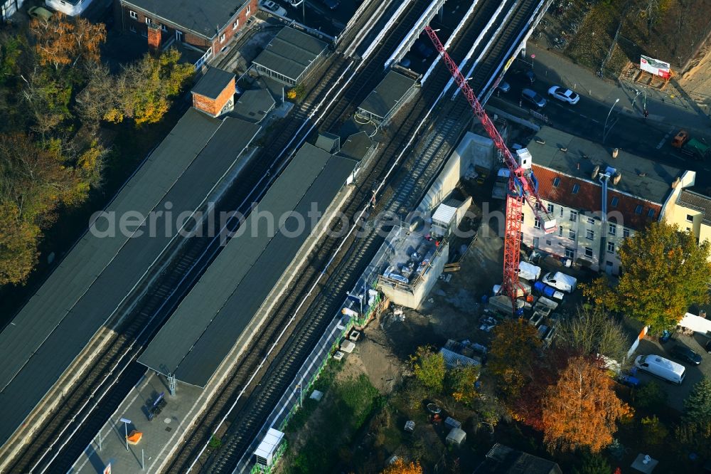 Berlin from above - Building site of the track systems of the S-Bahn station Mahlsdorf on Hoenower Strasse in Berlin