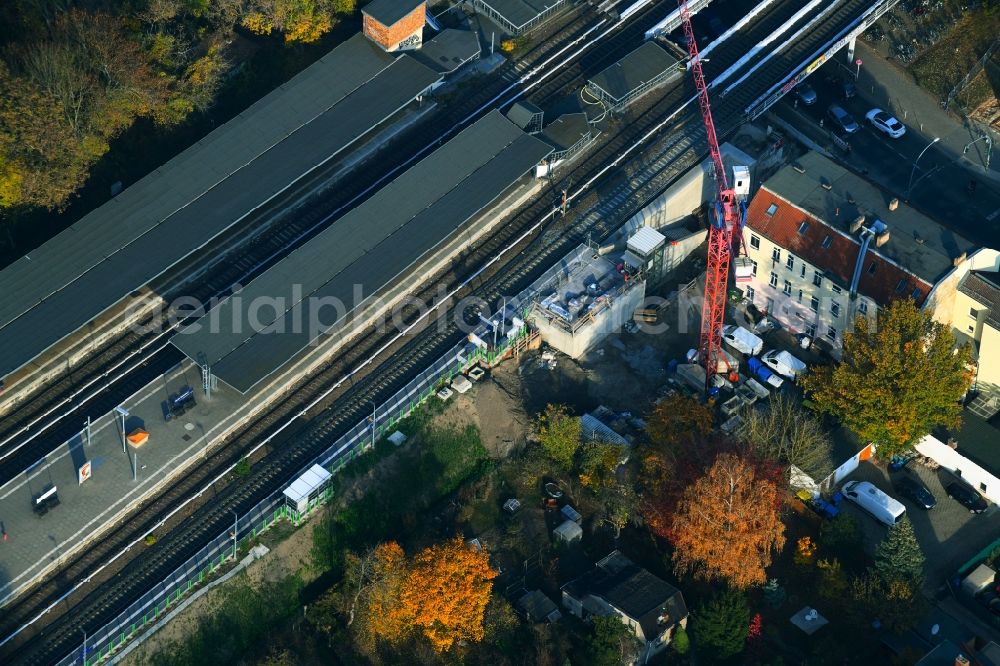 Berlin from the bird's eye view: Building site of the track systems of the S-Bahn station Mahlsdorf on Hoenower Strasse in Berlin