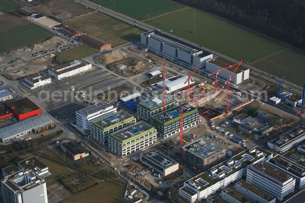 Aerial photograph Kaiseraugst - Pharmaceutical Company Roche is expanding in the Industrial and commercial area in Kaiseraugst in Switzerland