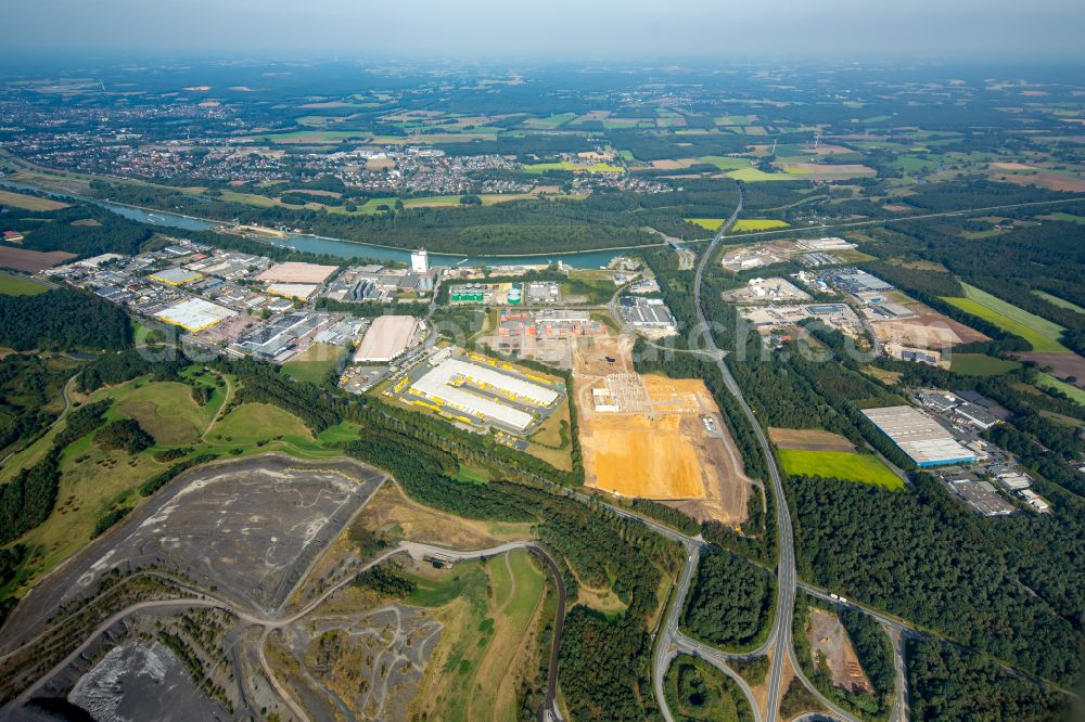 Dorsten from the bird's eye view: Construction site to build a new building complex on the site of the logistics center Arvato Supply Chain Solutions in Dorsten at Ruhrgebiet in the state North Rhine-Westphalia, Germany