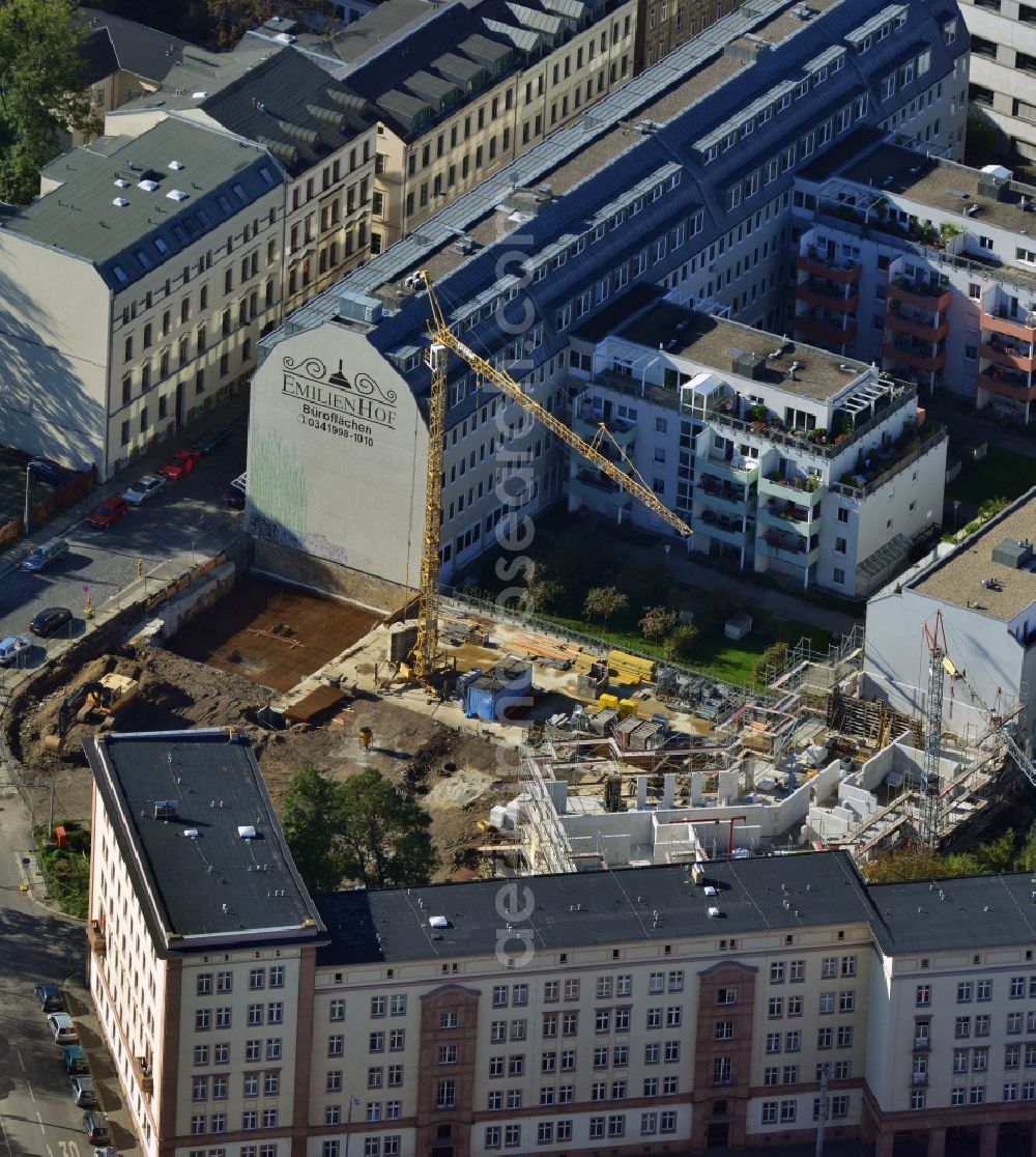 Leipzig from the bird's eye view: Construction of a new residential building in Leipzig in Saxony