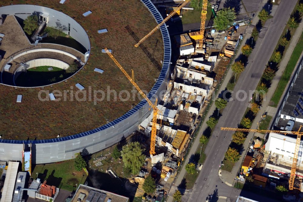 Aerial image Berlin - Expansion - Construction site at the electron storage ring BESSY - the third generation synchrotron radiation source in Berlin - Adlershof