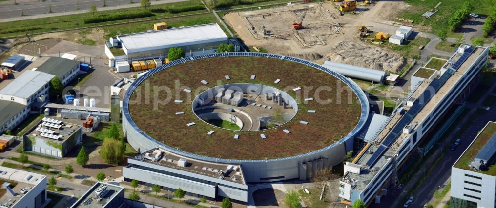 Aerial image Berlin, Adlershof - Expansion - Construction site at the electron storage ring BESSY - the third generation synchrotron radiation source in Berlin - Adlershof