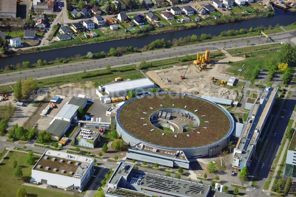 Berlin, Adlershof from above - Expansion - Construction site at the electron storage ring BESSY - the third generation synchrotron radiation source in Berlin - Adlershof