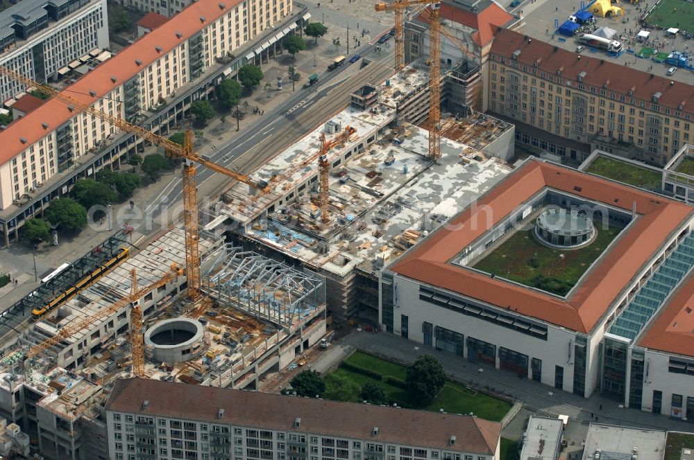 Dresden from above - Construction site Building of the shopping center Altmarkt Galerie der ECE Projektmanagement GmbH in Dresden in the state Saxony