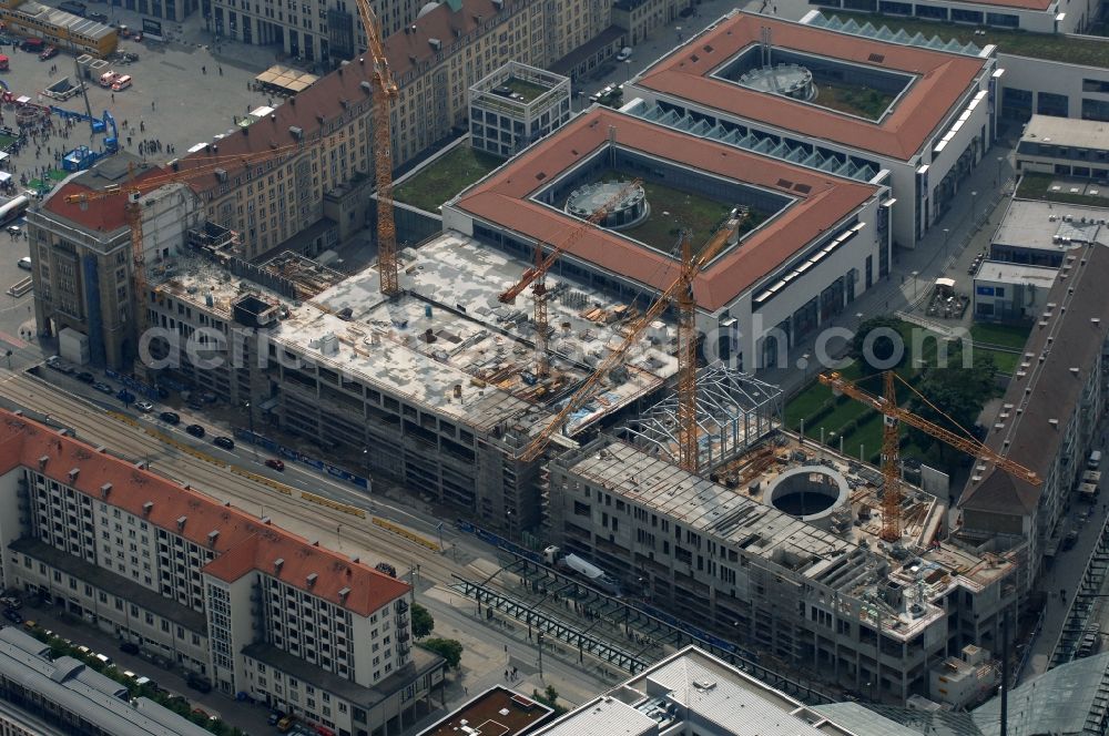 Aerial photograph Dresden - Construction site Building of the shopping center Altmarkt Galerie der ECE Projektmanagement GmbH in Dresden in the state Saxony