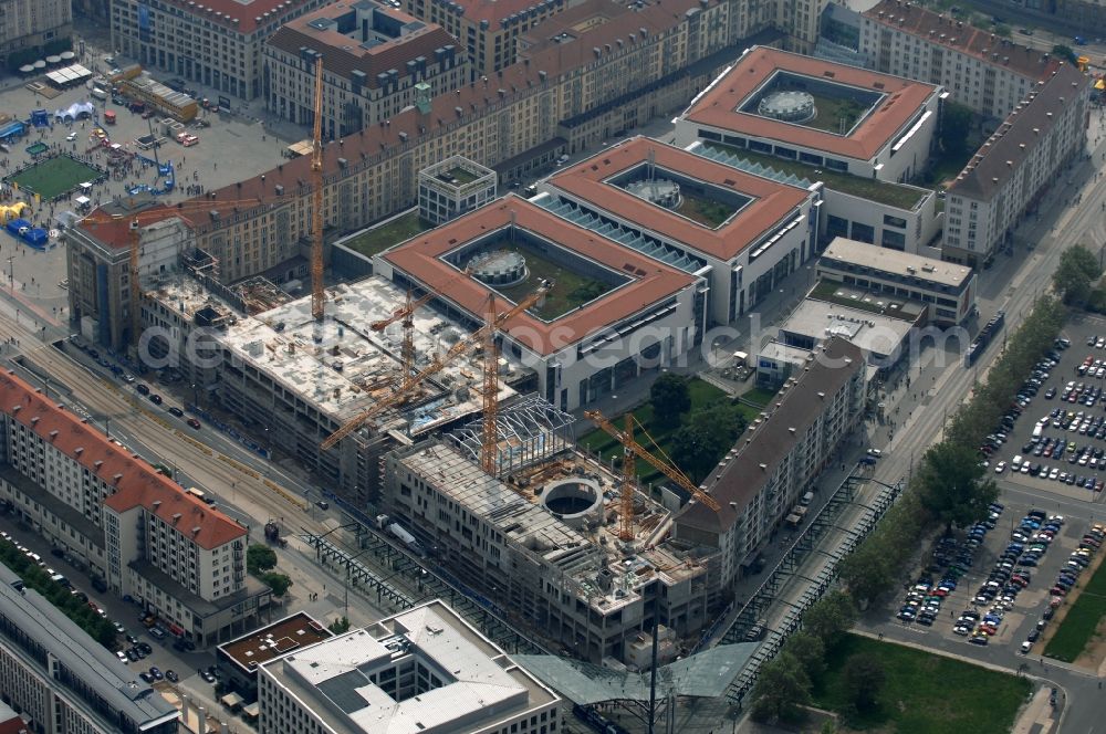 Dresden from above - Construction site Building of the shopping center Altmarkt Galerie der ECE Projektmanagement GmbH in Dresden in the state Saxony