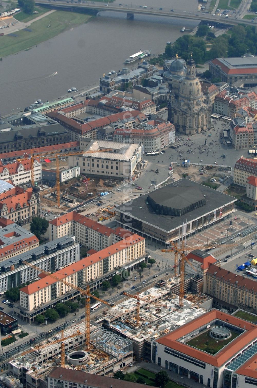 Aerial image Dresden - Construction site Building of the shopping center Altmarkt Galerie der ECE Projektmanagement GmbH in Dresden in the state Saxony