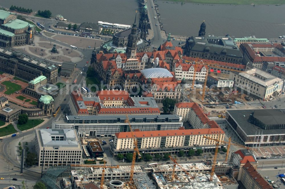 Aerial photograph Dresden - Construction site Building of the shopping center Altmarkt Galerie der ECE Projektmanagement GmbH in Dresden in the state Saxony