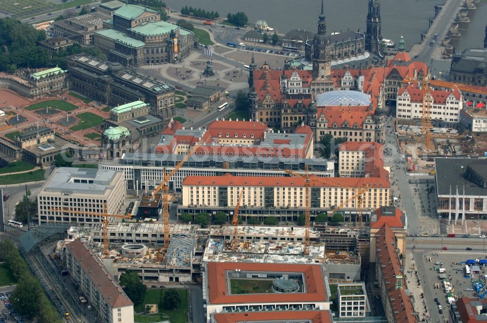 Dresden from the bird's eye view: Construction site Building of the shopping center Altmarkt Galerie der ECE Projektmanagement GmbH in Dresden in the state Saxony