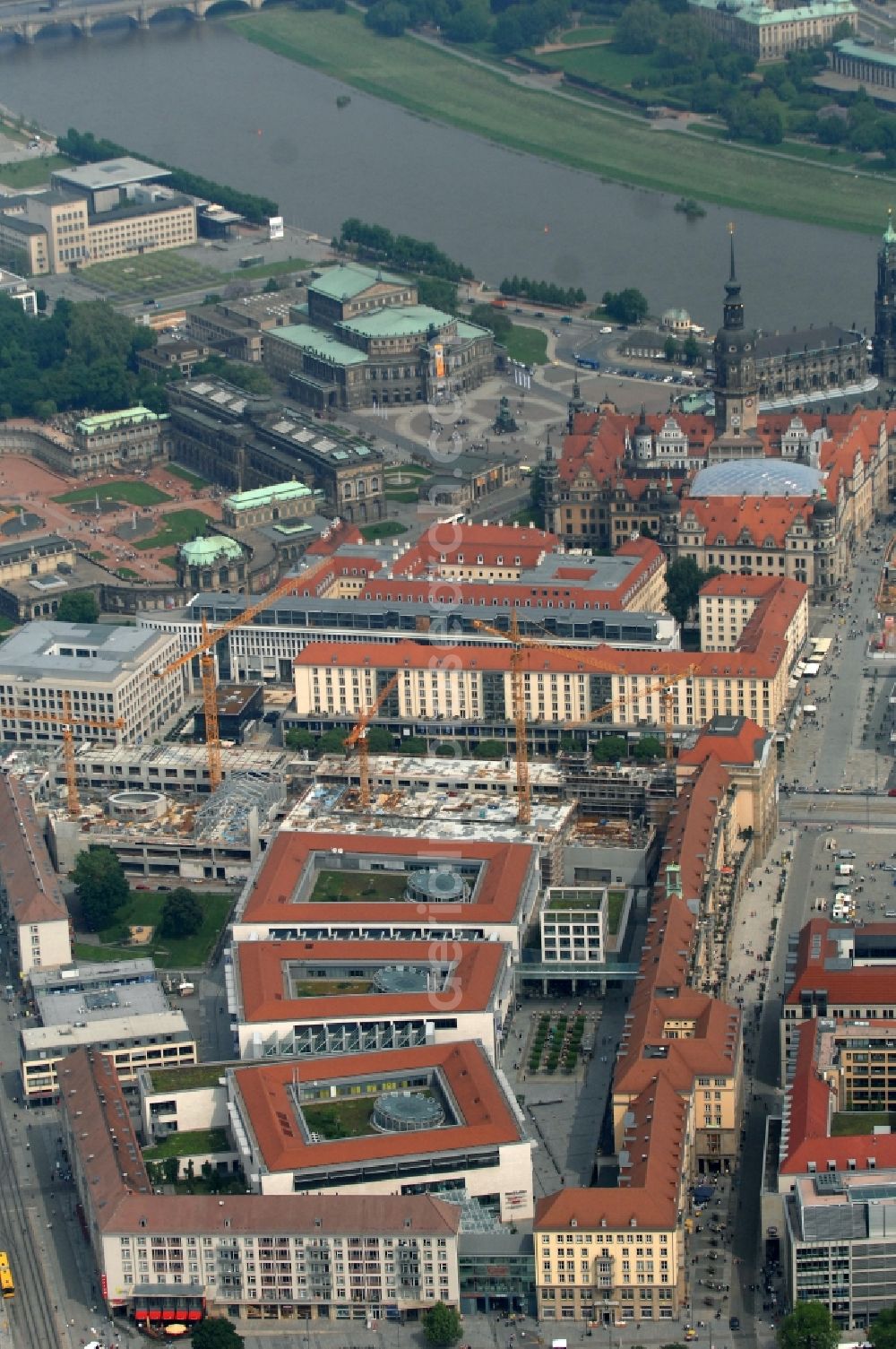 Aerial photograph Dresden - Construction site Building of the shopping center Altmarkt Galerie der ECE Projektmanagement GmbH in Dresden in the state Saxony