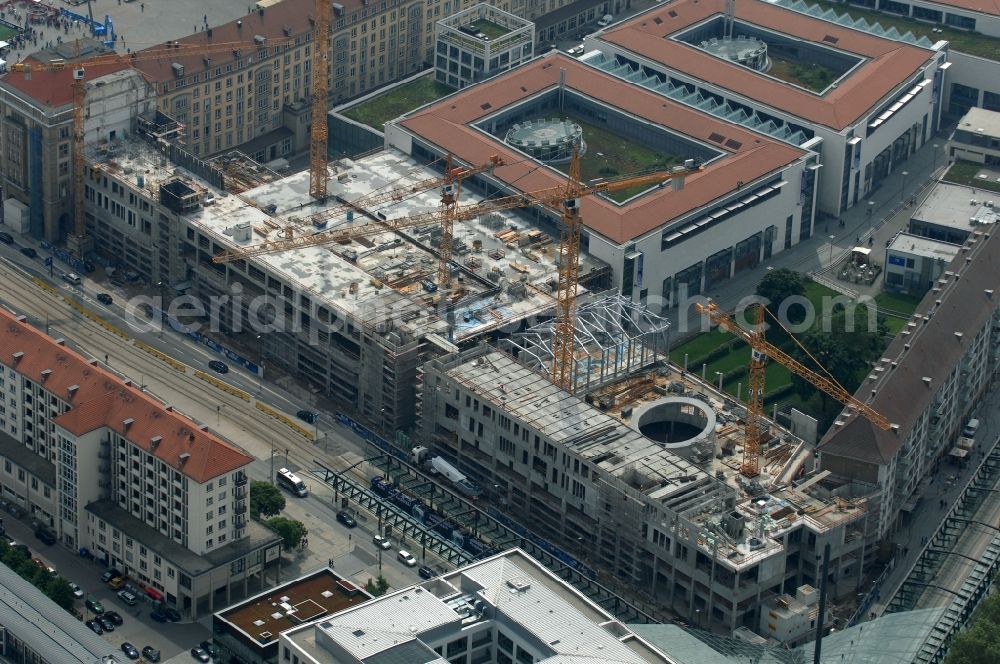 Dresden from above - Construction site Building of the shopping center Altmarkt Galerie der ECE Projektmanagement GmbH in Dresden in the state Saxony