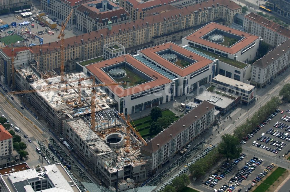 Aerial image Dresden - Construction site Building of the shopping center Altmarkt Galerie der ECE Projektmanagement GmbH in Dresden in the state Saxony