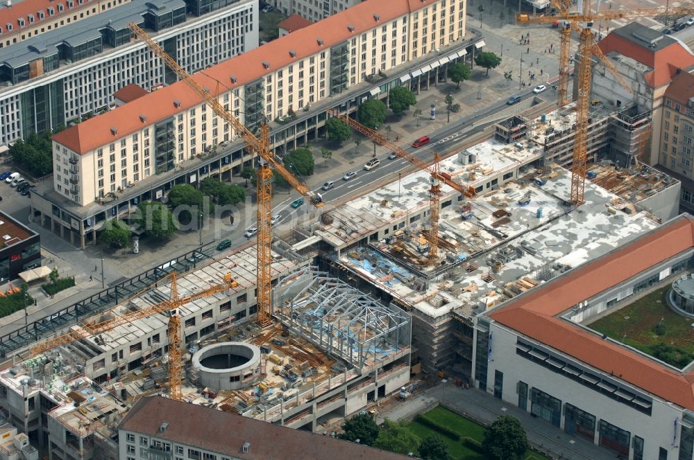 Aerial photograph Dresden - Construction site Building of the shopping center Altmarkt Galerie der ECE Projektmanagement GmbH in Dresden in the state Saxony