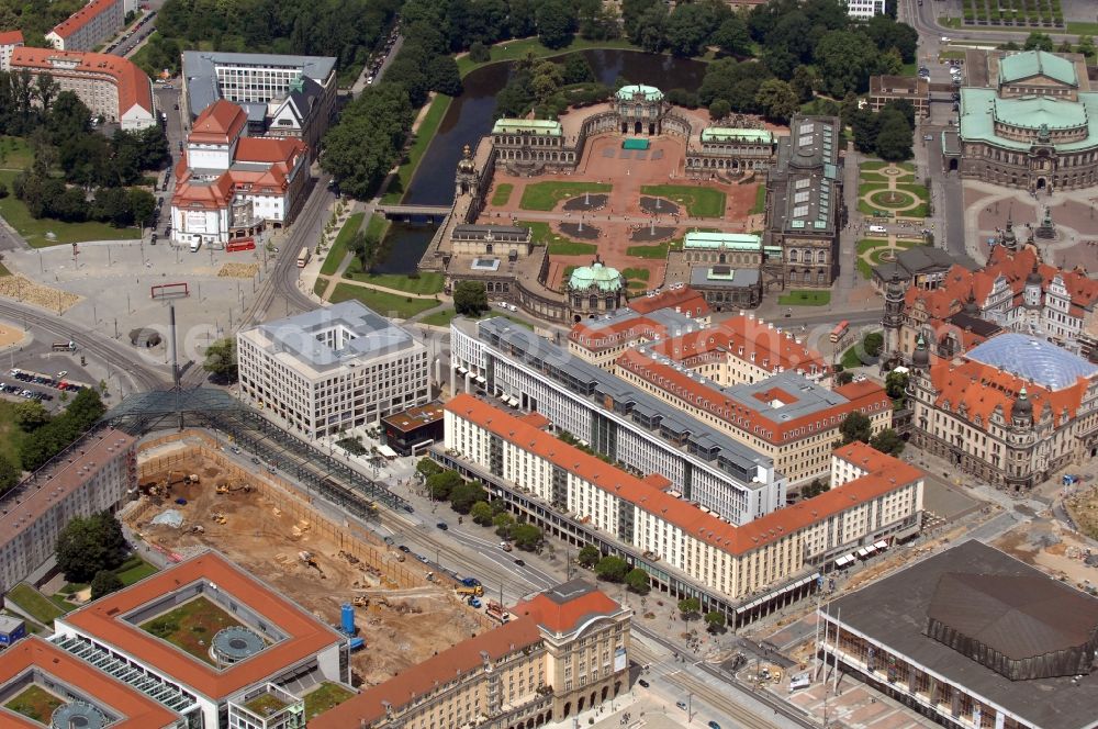 Aerial image Dresden - Construction site Building of the shopping center Altmarkt Galerie der ECE Projektmanagement GmbH in Dresden in the state Saxony