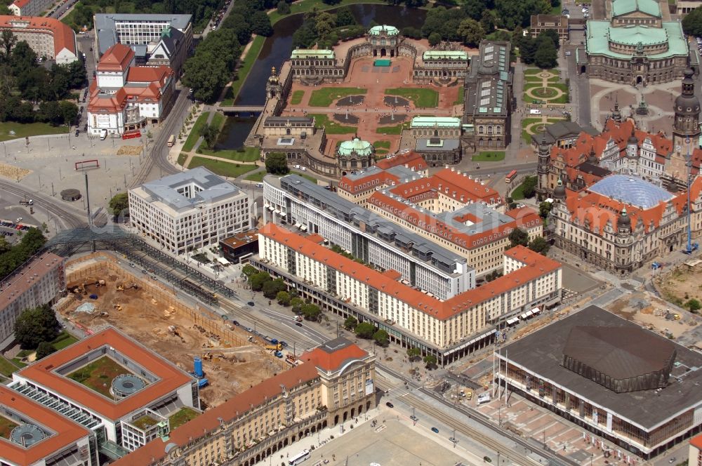 Aerial photograph Dresden - Construction site Building of the shopping center Altmarkt Galerie der ECE Projektmanagement GmbH in Dresden in the state Saxony