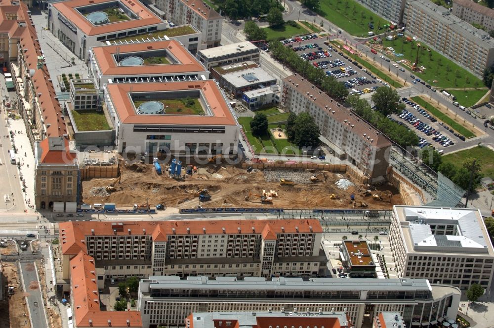 Dresden from above - Construction site Building of the shopping center Altmarkt Galerie der ECE Projektmanagement GmbH in Dresden in the state Saxony