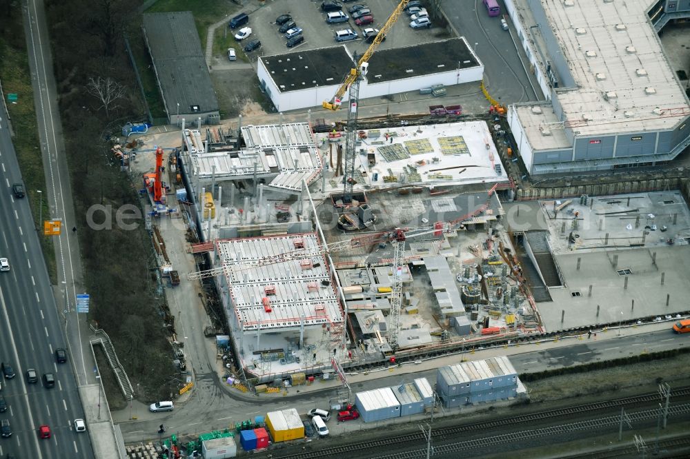 Wolfsburg from the bird's eye view: Construction at the building complex of the shopping center Designer Outlets Wolfsburg An of Vorburg in Wolfsburg in the state Lower Saxony, Germany