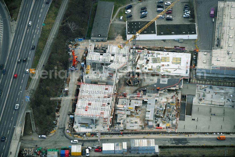 Wolfsburg from the bird's eye view: Construction at the building complex of the shopping center Designer Outlets Wolfsburg An of Vorburg in Wolfsburg in the state Lower Saxony, Germany