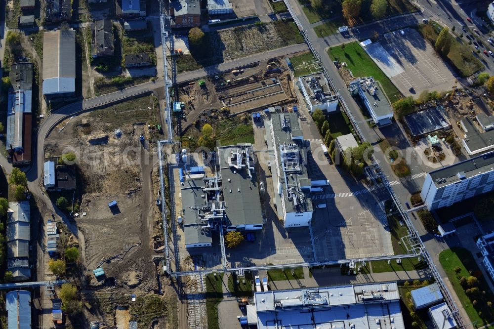 Aerial photograph Berlin - Expansion construction site on the grounds of the Berlin Chemie AG in Adlershof. The Berlin-based pharmaceutical company is part of the pharmaceutical company Menarini