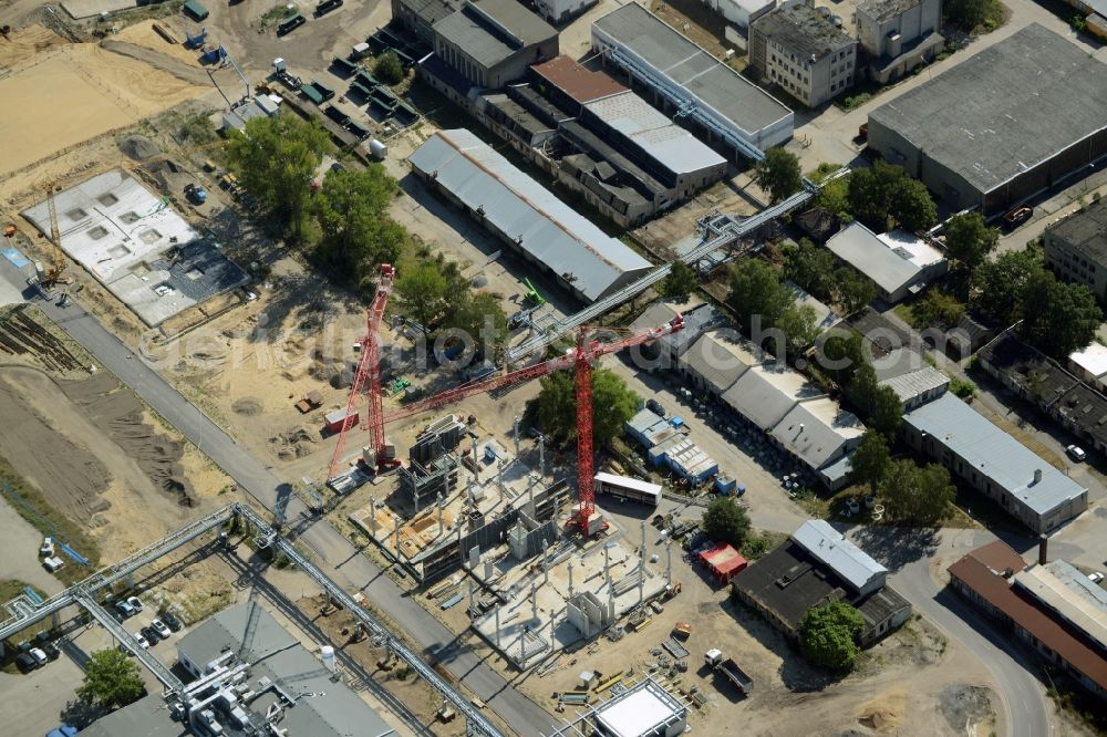 Aerial photograph Berlin - Expansion construction site on the grounds of the Berlin Chemie AG in Adlershof. The Berlin-based pharmaceutical company is part of the pharmaceutical company Menarini