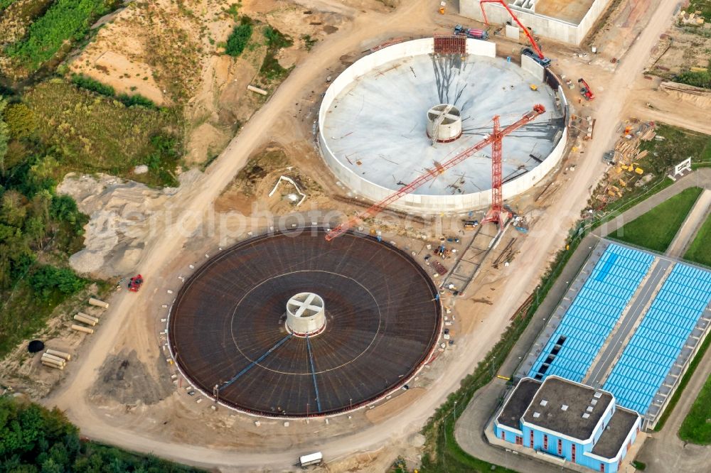 Forchheim from above - New construction site and extension of the sewage treatment basins and purification stages in Forchheim in the state Baden-Wurttemberg, Germany