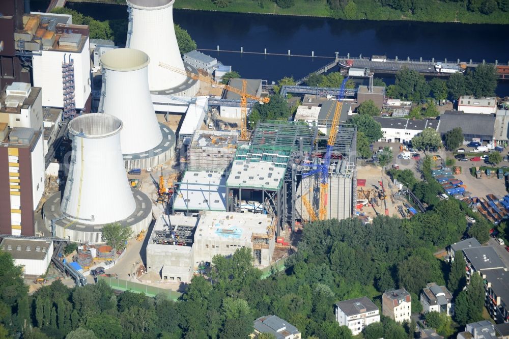 Berlin from above - Exhaust towers of the Vattenfall Europe AG at the canal eltowkanal in Berlin Lichterfelde