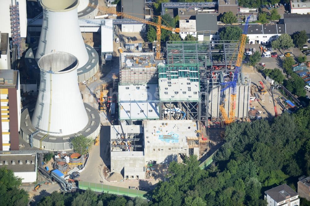 Aerial image Berlin - Exhaust towers of the Vattenfall Europe AG at the canal eltowkanal in Berlin Lichterfelde