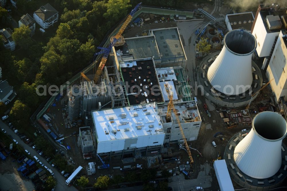 Berlin from above - Exhaust towers of the Vattenfall Europe AG at the canal eltowkanal in Berlin Lichterfelde