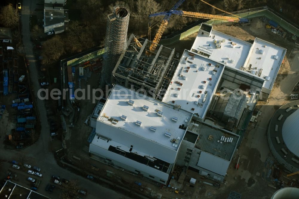 Berlin from above - Exhaust towers of the Vattenfall Europe AG at the canal eltowkanal in Berlin Lichterfelde