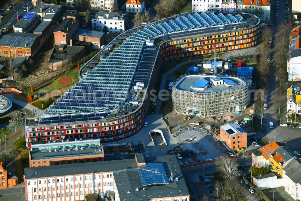 Aerial image Dessau - Construction site of building of the State Authority UBA Umweltbundesamt Woerlitzer Platz in Dessau in the state Saxony-Anhalt, Germany