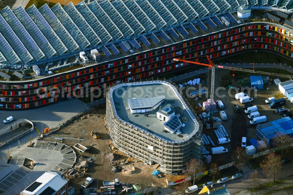 Aerial photograph Dessau - Construction site of building of the State Authority UBA Umweltbundesamt Woerlitzer Platz in Dessau in the state Saxony-Anhalt, Germany