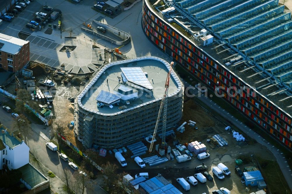 Aerial image Dessau - Construction site of building of the State Authority UBA Umweltbundesamt Woerlitzer Platz in Dessau in the state Saxony-Anhalt, Germany