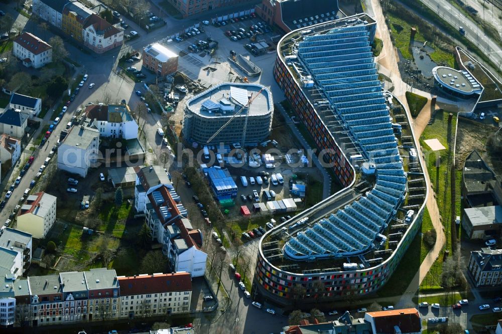 Aerial photograph Dessau - Construction site of building of the State Authority UBA Umweltbundesamt Woerlitzer Platz in Dessau in the state Saxony-Anhalt, Germany