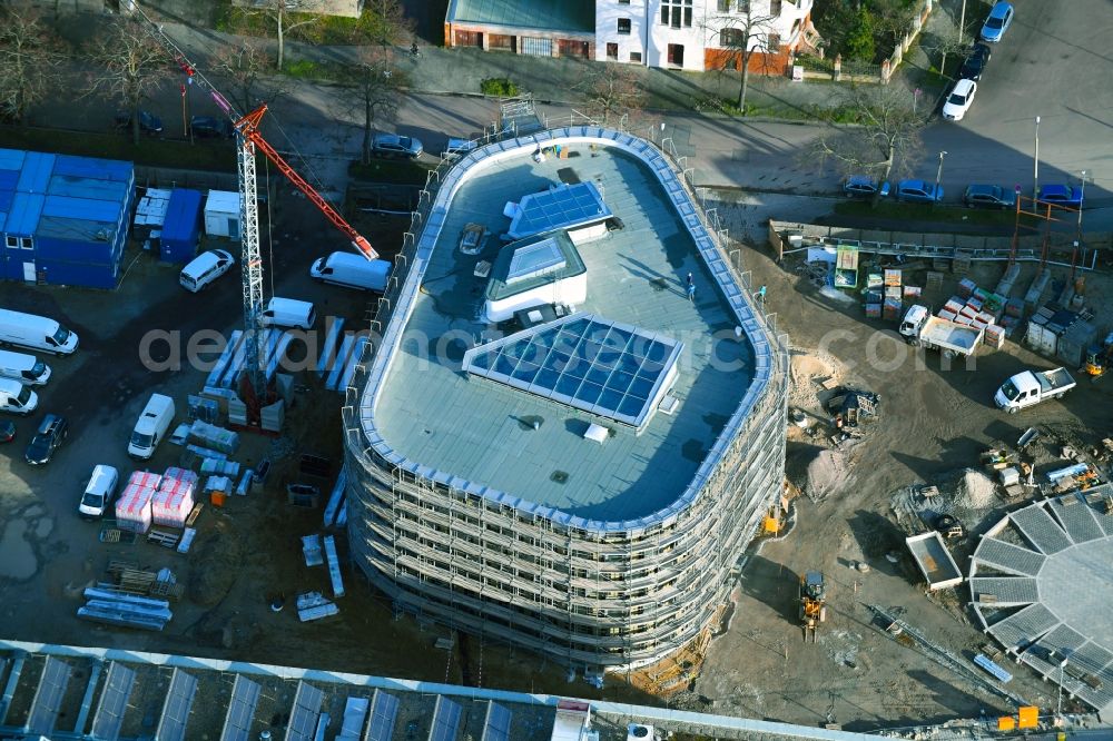 Aerial photograph Dessau - Construction site of building of the State Authority UBA Umweltbundesamt Woerlitzer Platz in Dessau in the state Saxony-Anhalt, Germany