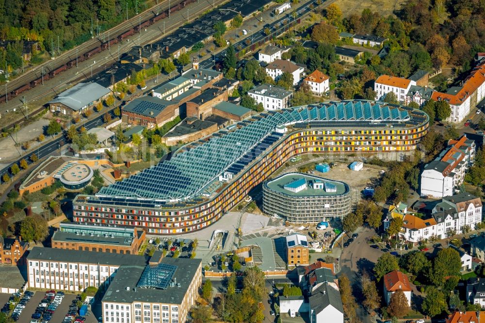 Aerial image Dessau - Construction site of building of the State Authority UBA Umweltbundesamt Woerlitzer Platz in Dessau in the state Saxony-Anhalt, Germany